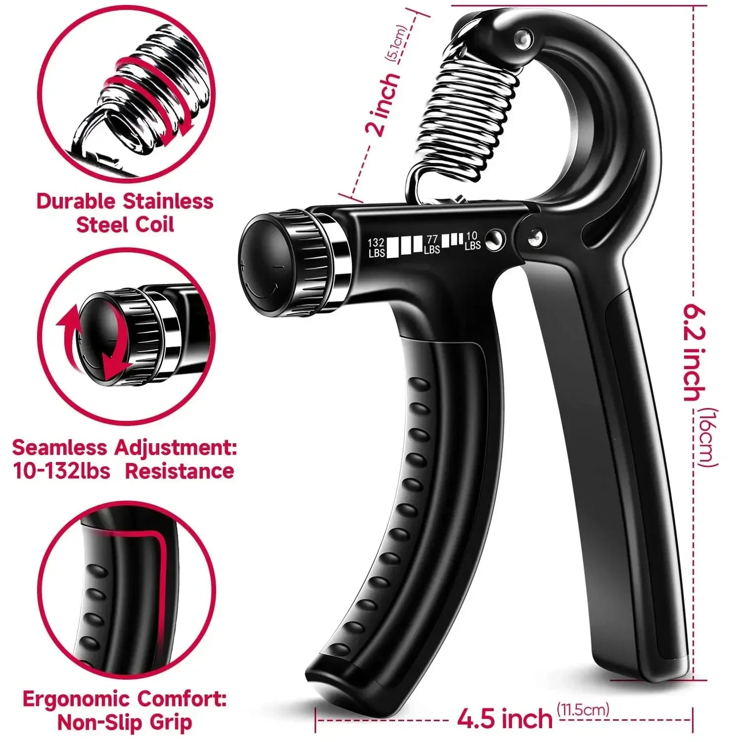 5-60Kg Adjustable Heavy Hand Gripper Fitness Hand Exerciser Grip Wrist Training Finger Gripper Hand Strengthener for Patient