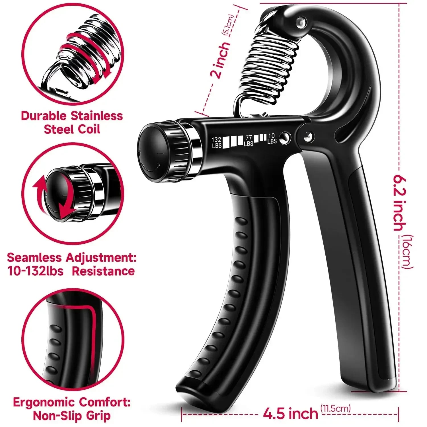 5-60Kg Adjustable Heavy Hand Gripper Fitness Hand Exerciser Grip Wrist Training Finger Gripper Hand Strengthener for Patient